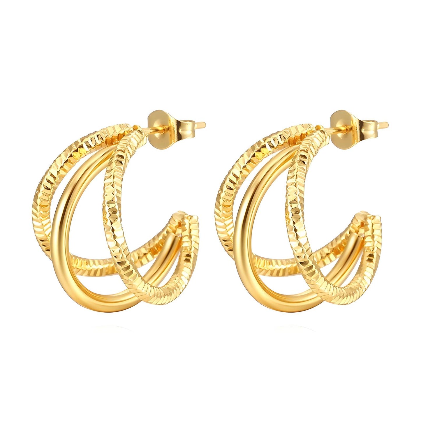 Gold plated Triple ring earrings